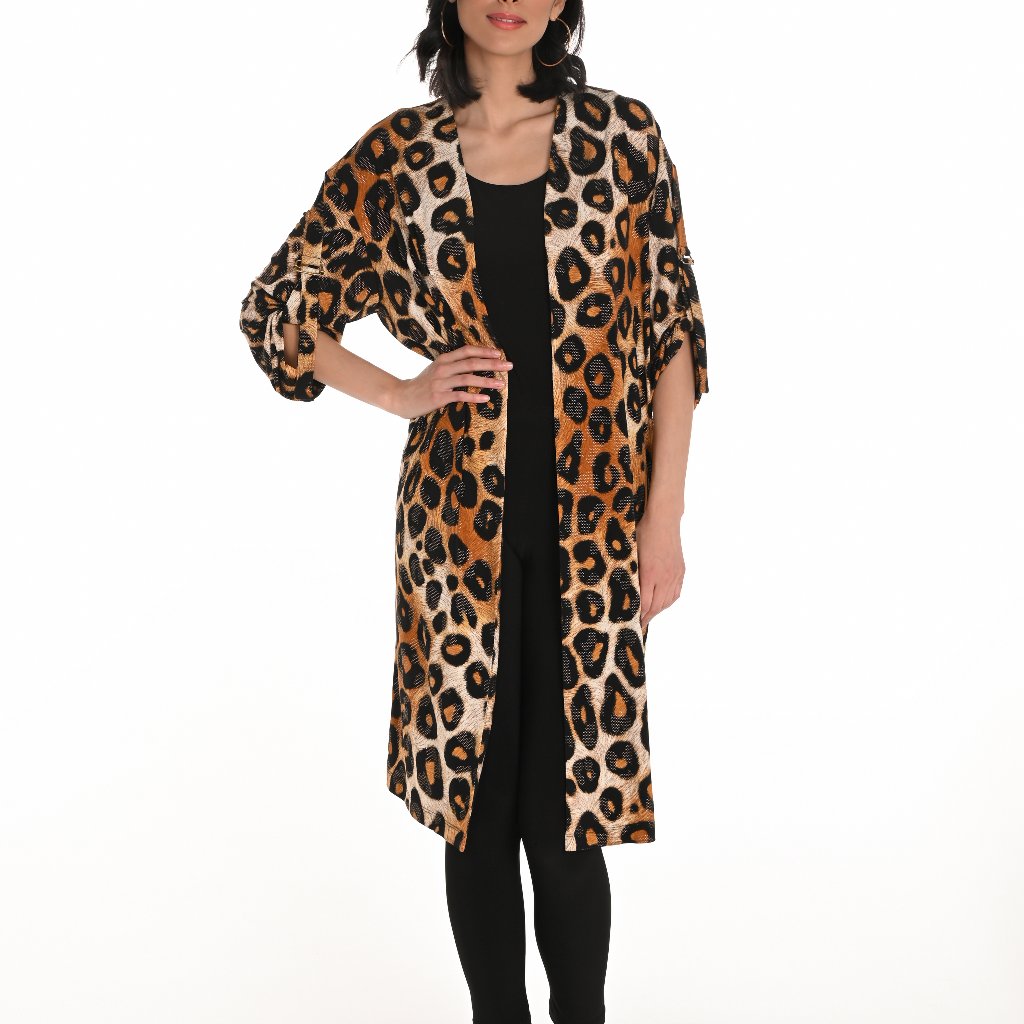 253160 Cheetah Print Long Cardigan By Frank Lyman